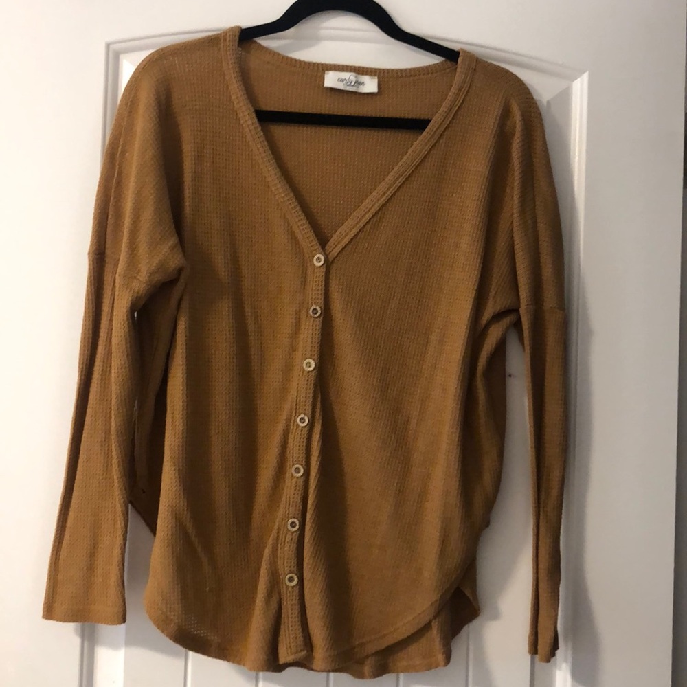 CJLA mustard yellow cardigan sweater